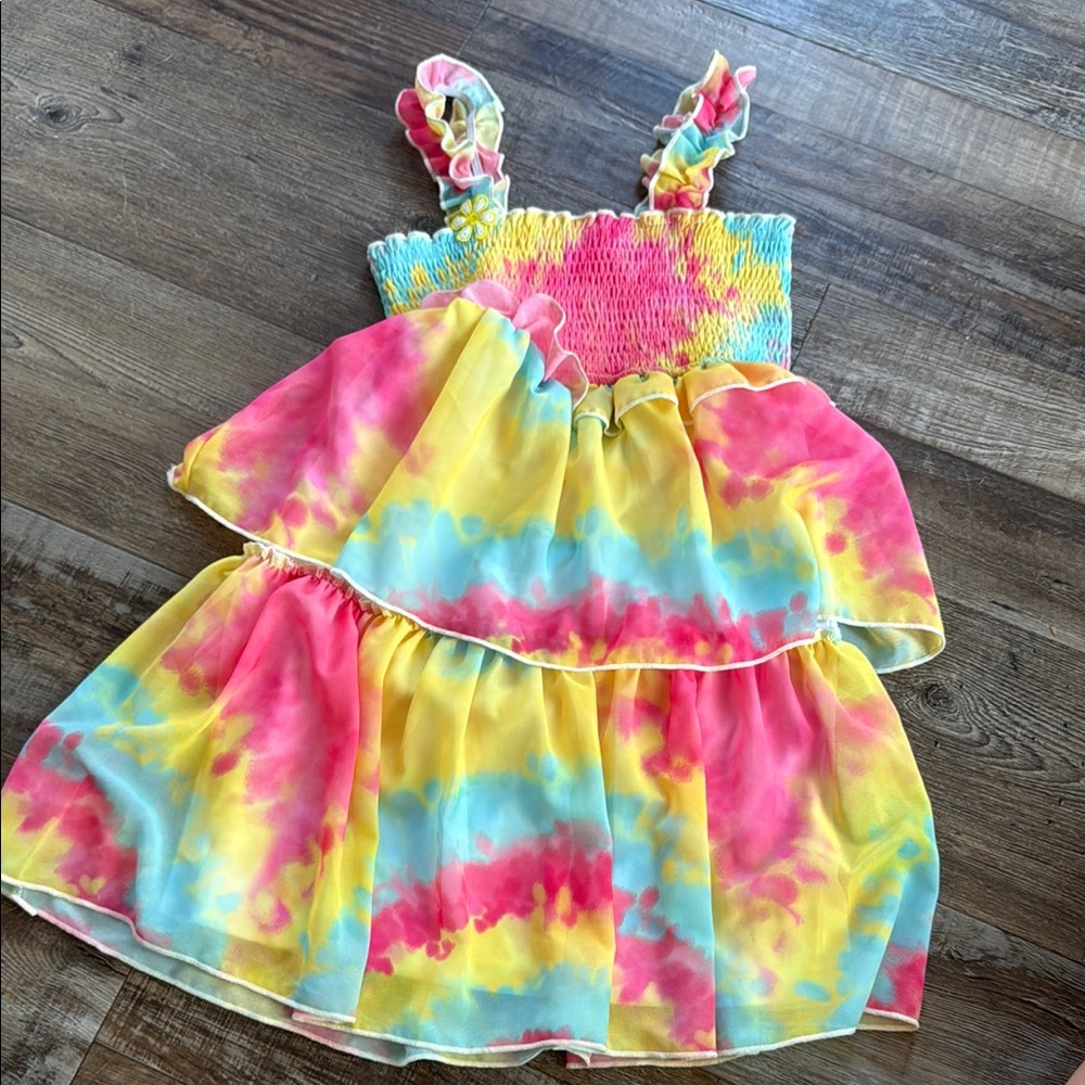 Sara Sara Tie-Dye Kids Dress - Pink, Yellow, Blue